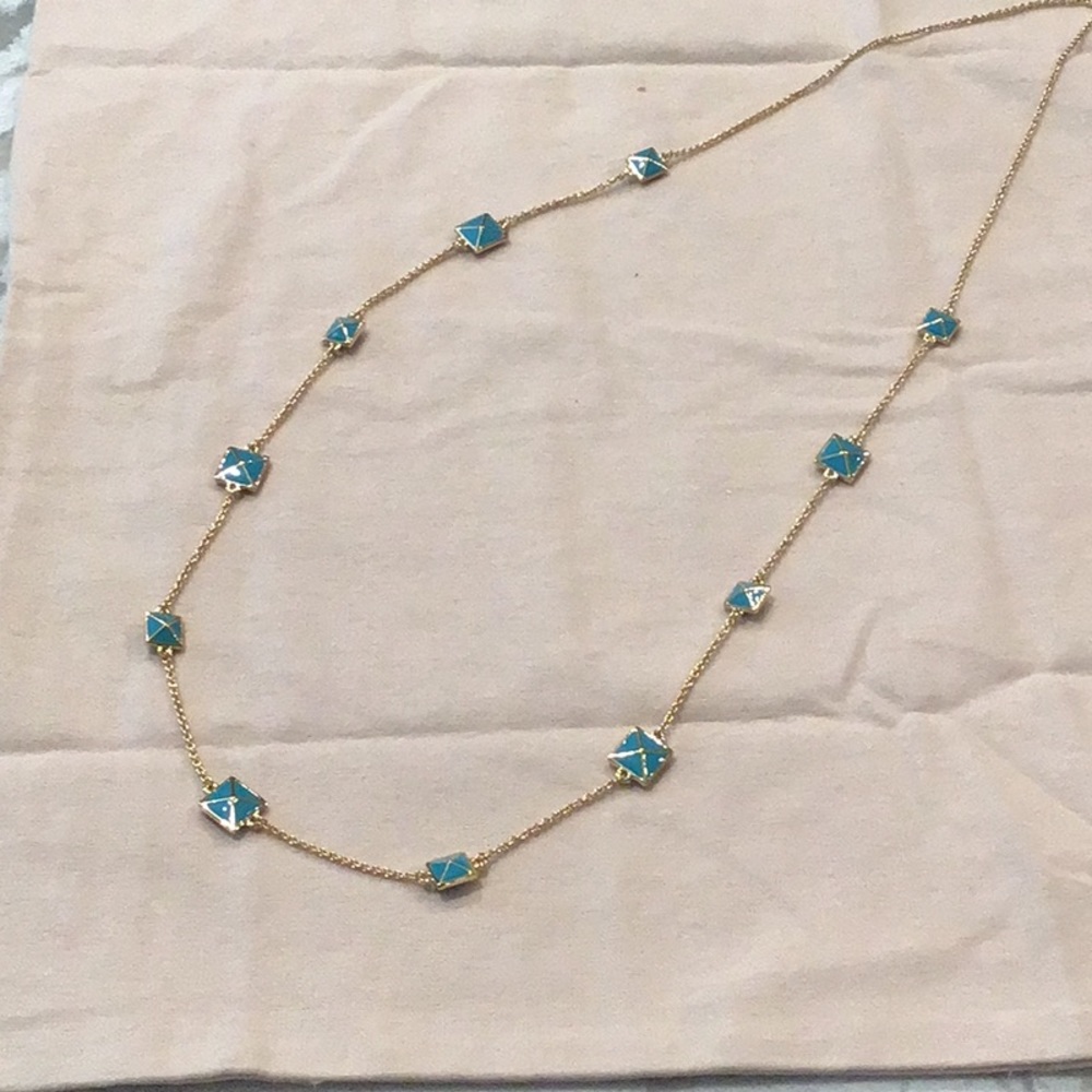NWT Kate Spade Long Gold Tone Necklace w/ Turquoise Enamel Beads